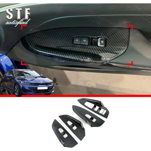 Carbon Fiber Style Door Window Armrest Cover Buttons Switch Panel Trim Molding Garnish For Kia K5 Optima (DL3) 2020 2021