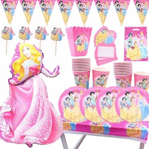 Disney Six Princess Theme Snow White Birthday Party Decoration Cinderella Theme Tablecloth Cup Plate Party Baby Shower Supplies