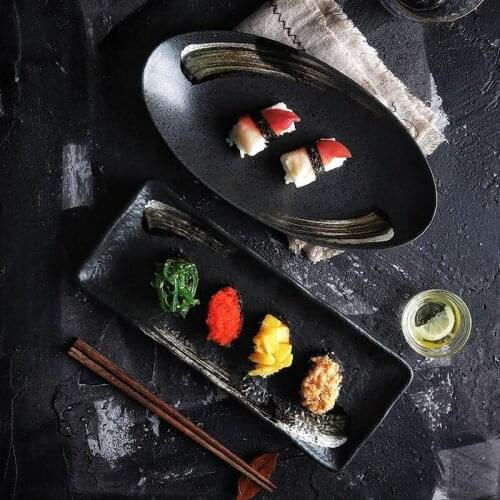 Japanese fish plates for restaurants, western rectangular ceramic plates for home use and oval fruit plates