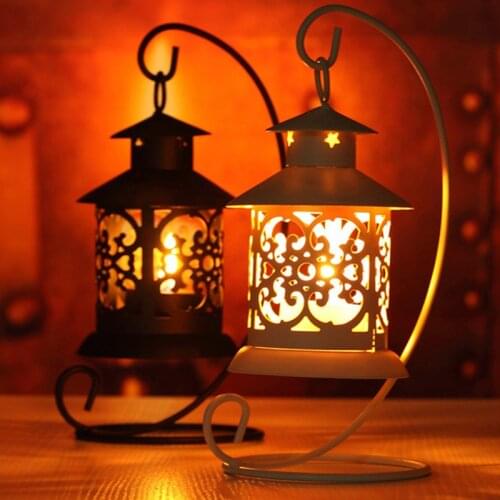 Iron Hollow Chandelier Candle Holder Halloween Candle Light Garden Decoration Night Home Wedding Decor Ornaments Candlestick