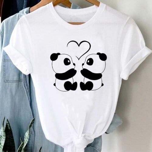 2021 Women T-shirts Graphic Cartoon Cute Panda Fashion Printing Shirt 90s Print Women Clothing Tops White T Shirt Womens T-Shirt