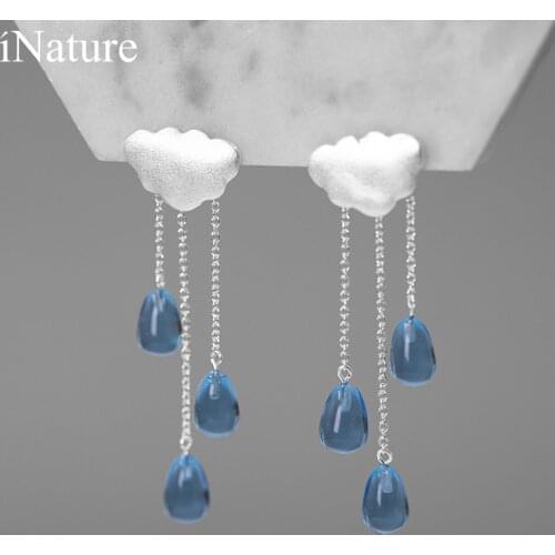 INATURE 925 Sterling Silver Cloud Design Long Crystal Tassel Drop Earrings For Women Fashion Jewelry Gifts