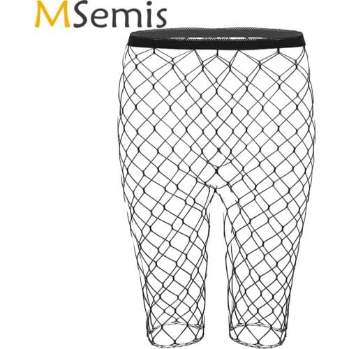 Women Sexy Transparent Fishnet Leggings High Waist Hollow Out See Through Mesh Hot Half Pants Fetish Wear Club Rave Tight Shorts