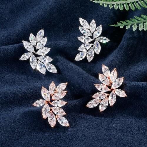Fashion Luxury AAA Cubic Zircon Flower Shape Stud Earrings for Women Popular Leaf Wedding Birthday Jewelry Gift Wholesale EP2233