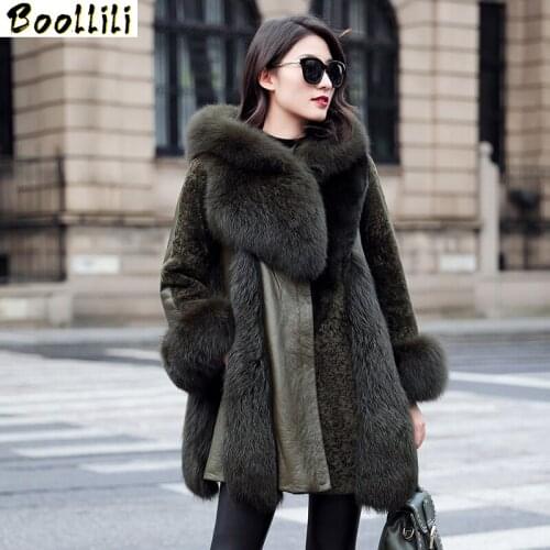 Boollili Natural Fur Coat Women 100% Wool Jacket Women Clothes 2020 Fox Fur Hooded Parka Real Fur Winter Coat Women