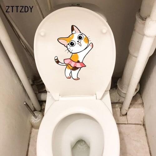 ZTTZDY 15.1*21.5CM Funny Toilet Sticker Children BedRoom Decor Play Cat Wall Decal T3-0020