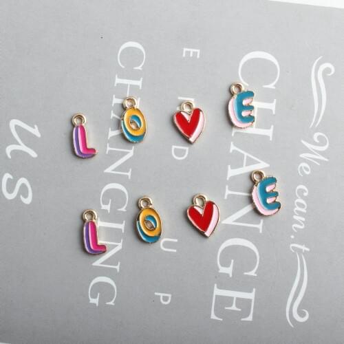 10pcs Cartoon Letters LOVE Enamel Charms Metal Pendants Alphabets Floating Fit Earring Bracelet DIY Jewelry Accessories FX061