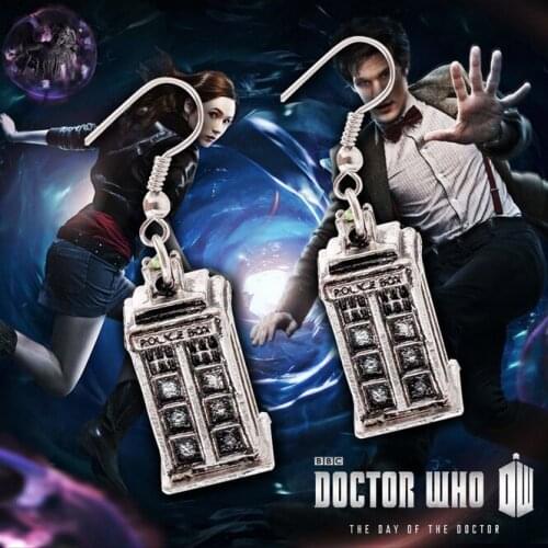 24Pairs/Lot Antique Silver color TARDIS Earrings For Women Vintage Movie Jewelry Wholesale