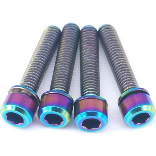 4 PCS M6x30mm Rainbow GR5 Titanium Column Head Bolt & Washer For Headset Top Cap