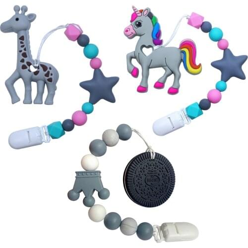 BOBO.BOX Baby Teethers Animal Pacifier Clips Chain Baby Teething Toys Cartoon Koala Owl Horse Cookie Raccoon Silicone Beads Chew