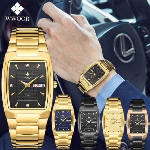 2021 Mens Watches Square Waterproof Quartz Clock WWOOR Luxury Brand Stainless Steel Business Mens WristWatch Relogio Masculino