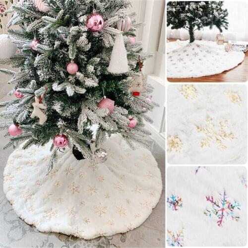 Christmas Tree Decor Snowflake White Christmas Tree Skirt Foot Carpet Fur Skirt Mat Under The Tree New Year Decor 2022 Navidad