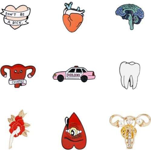 New human organs uterus tooth eye leg brain thigh heart enamel lapel pins medical instruments stethoscope brooches for women men