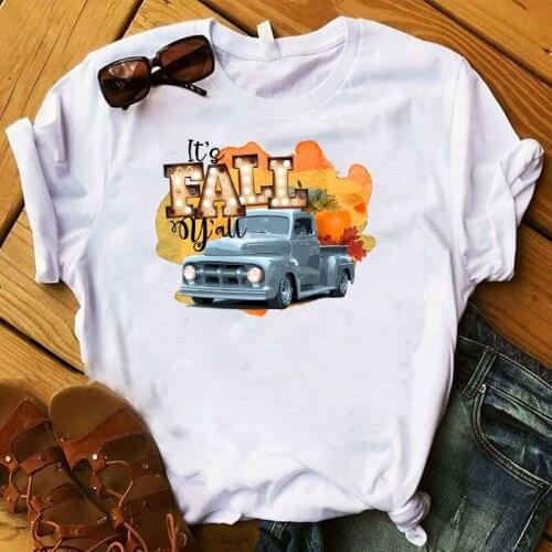 Graphic Pumpkin Truck T-shirt Halloween Fall Y'all Top Tshirt Female Tee Shirt Ladies Clothes T-shirt Women
