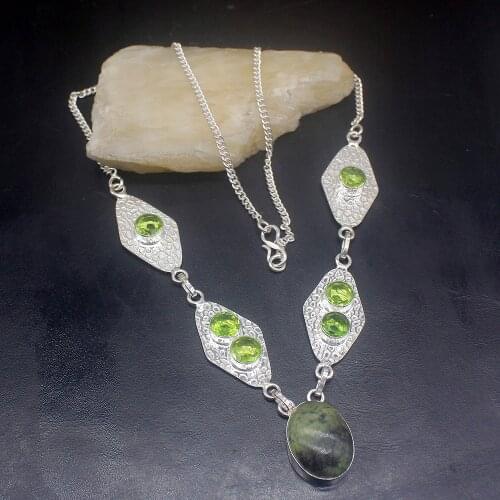 Gemstonefactory Jewelry Big Promotion 925 Silver Natural Green Obsidian Topaz Unique Hot Women Chain Necklace 52cm 202101414