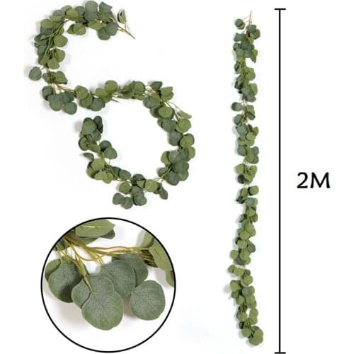 2M Artificial Green Eucalyptus Garland Leaves Vine Fake Vines Rattan Artificial Plants Ivy Wreath Wall Decor Wedding Decoration