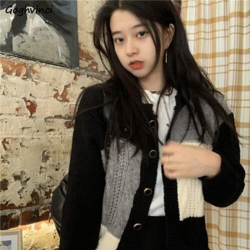 Women Cardigans Patchwork Single Breasted O-neck Long Sleeve Knitted Chic Fashion Streetwear Girls Soft Autumn New Sweaters Ins