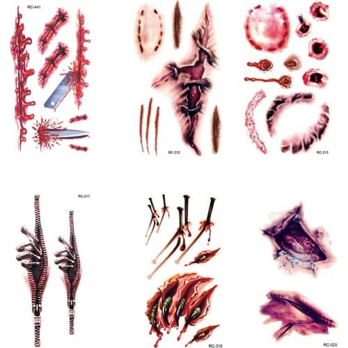 Creative Halloween Horror Wound Realistic Bloodstained Scar Pattern Waterproof Tattoo Stickers Festival Decorations