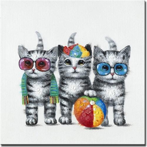 Mintura Art Hand Painted Cat Animal Oil Painting on Canvas Abstract Animals Picture Wall Paintings For Living Room Home Decor