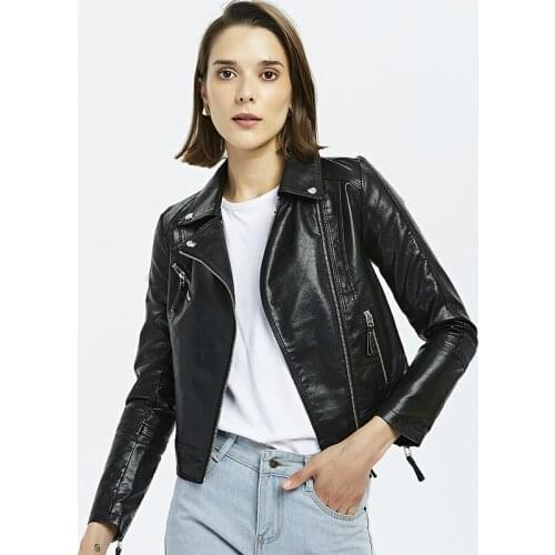 Modis Loose Black PU Faux Leather Jacket Women Classic Moto Biker Jacket Winter Autumn Ladies Red Basic Coat Plus Size Outerwear