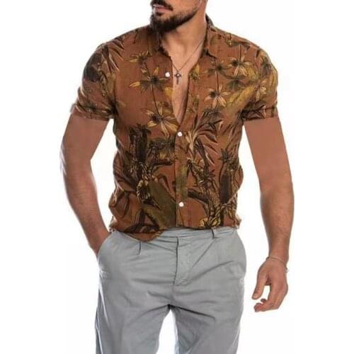 2021 New Hawaiian Shirts For Men Leaf Printed Baggy Blouse Mens Korean Casual Beach Holiday Shirt