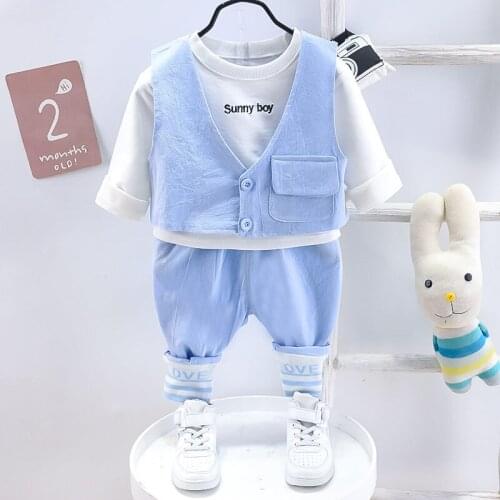 2021 New Fashion Boys Baby Girls Cartoon Clothing Vest T-shirt Pants 3Pcs/Sets Autumn Children Kids Leisure Tracksuit 0-5 Years