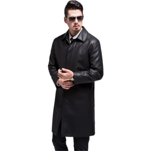809 New Fashion Men Long Leather Coat sheep fur Coat Man Winter Trench Coat Long Jacket Coat