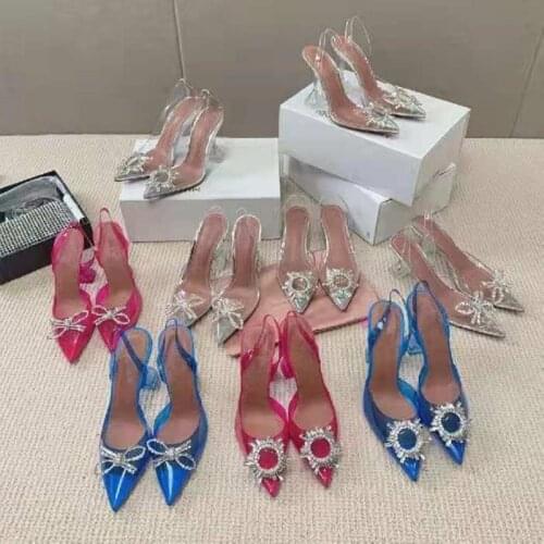 2021 Summer New Transparent Bow Pointed High Heels Sandals