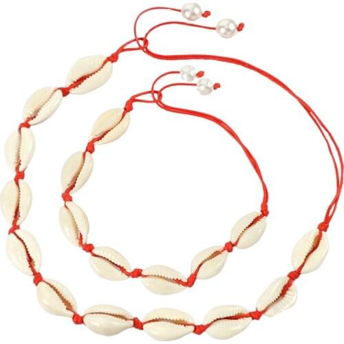 Shell Necklace Bracelet Bohemia Nature Seashell Cowrie Charm Necklaces For Women Choker Rope Chain Bracelets Summer Jewelry Gift