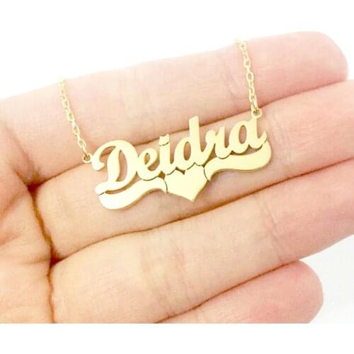 Silver Gold Color Custom Any Font Nameplate Necklace Pendant Stainless Steel Personalized Heart Name Necklace Women Wedding Gift