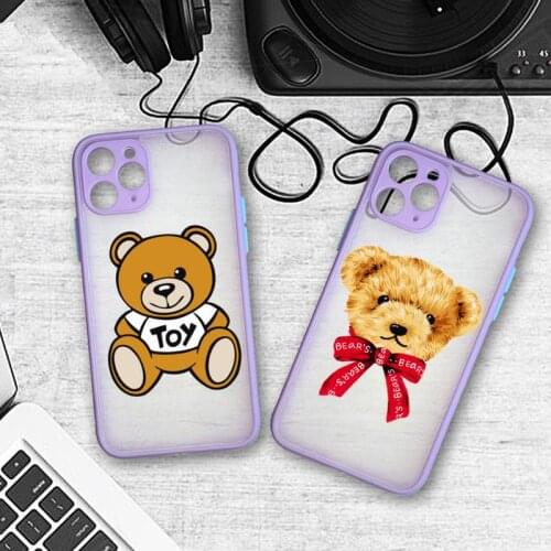 Popular Italy Bear Phone Cases Colorful Bumper Shockproof Trasparent For iPhone 11 Pro Max 12 Mini XR X XS 8 7 Plus purple Cover