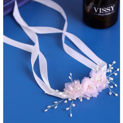 Pink Flower Neckband Bridal Headband Wedding Hair Accessories Head Band Neckband Bridesmaid Neck Jewelry Band Decoration