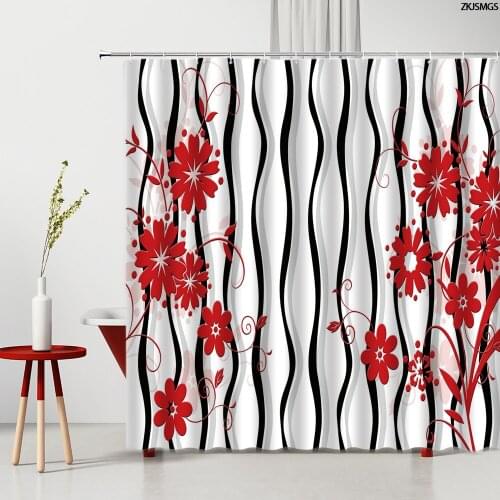 Simple Geometric Flower Bathroom Shower Curtains Black White Stripes Red Floral Polyester Home Decor Supplies Bathtub Partition
