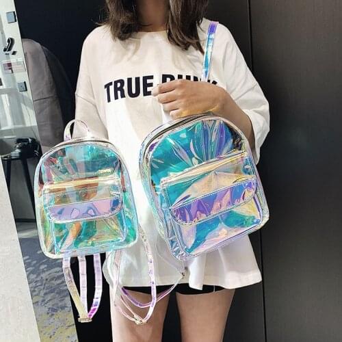 Girls Clear Backpack Personality Lovely Cute Knapsack Satchel Schoolbag Transparent See Through PVC Laser Jelly Mini Backpack
