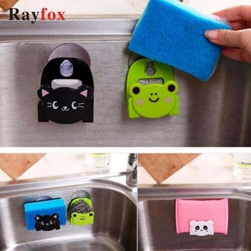 Rayfox Kitchen Accessories Cartoon Sponge Rag Storage Rack with Suction Cup Home Decoration Kitchen Hook Holder Gadgets Supplies