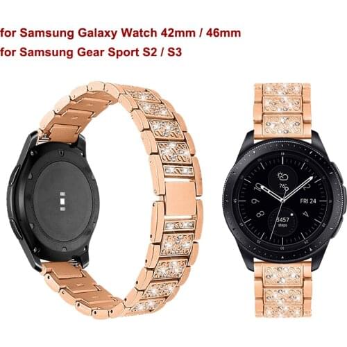 For Samsung Galaxy Gear Sport S2/S3 Watch Band 46/42mm with Gem Stainless Steel Galaxy Active Watch Strap Replacement Bracelet