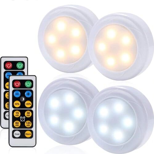 Wireless Dimmable LED Under Cabinet Puck lights Touch Sensor Warm white+White Color LED Cabinet Close Wardrobe Night Lights