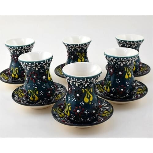 Turkish Tea Cup Traditional Turkish Tea Cup Slim Waisted Ceramic 6 Personality Tea Set Lace Patterned Turkish Arab Ottoman Tea set