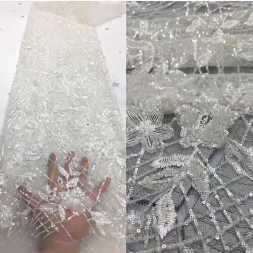 Latest High Quality African Nigerian Tulle Lace Fabric Sequins and beads SYJ-568686 Embroidery Party Dress French Wedding
