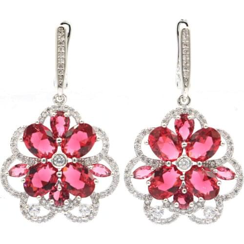 35x10mm SheCrown European Design Created Violet Tanzanite Green Emerald For Women Dating Silver Earrings