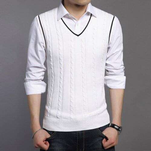 Knitted Waistcoat Mens Waistcoat Slim-Fit Autumn and Winter Sweater Sleeveless Sweater plus Velvet Sleeveless Sweater