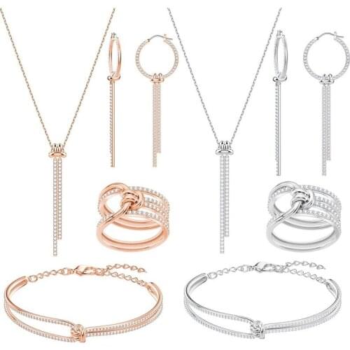 High Quality SWA Classic Charm New Concentric Twist Bracelet Necklace Ring Jewelry Set Fashionable Lady Happy Gift