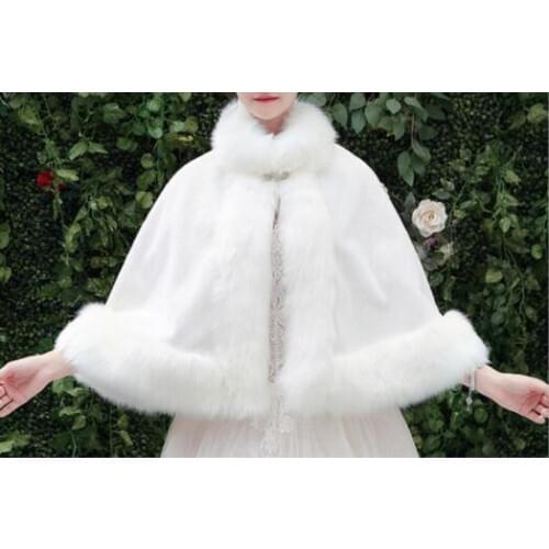 Womens Winter Party Wedding Shawl Shrug Faux Fur Bridal Short Shawl Coat White Ivory Warm Coat