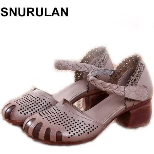 SNURULAN Women Woven Shoes Summer Handmade Shoes Fashion Comfortable Leather Women Flats Casual Sandals Zapato Plus Size 35-41