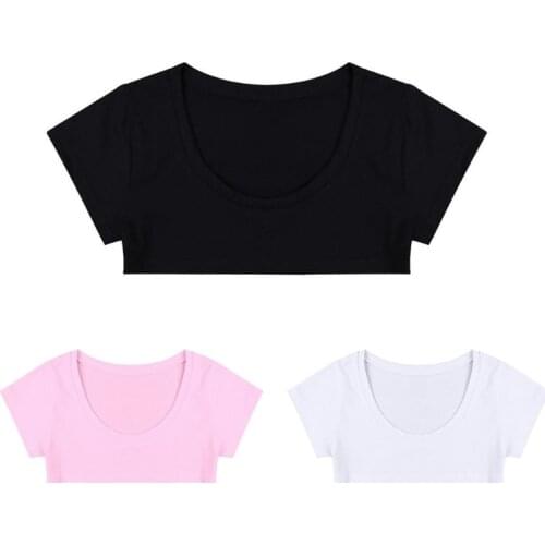 Women Erotic Mini Crop Top Lingerie Short Sleeve Round Neck T-Shirt Solid Color Lolita Anime Cosplay Costume Bra Pullover