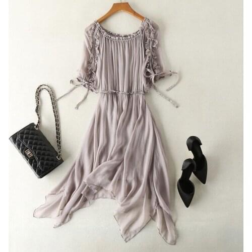 High Quality 100% Silk Summer Dress 2021 White Beach Dresses for Women Short Sleeve Dress Elegant Vestido De Mujer Pph4040