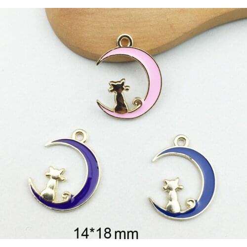 10pcs/Bag Cat Moon Enamel Charms Bracelets Drop Oil Metal Pendant For DIY Earring Hair Jewelry Meterial Making Accessories YZ062