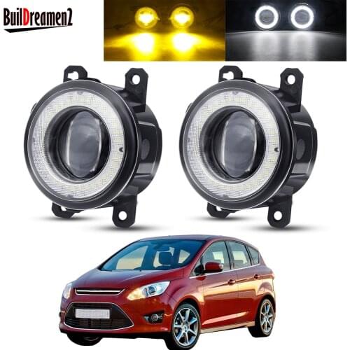 2 X Angel Eye Fog Light Assembly Car LED Lens DRL Fog Driving Lamp 12V For Ford Grand C-Max MPV 2010 2011 2012 2013 2014 2015