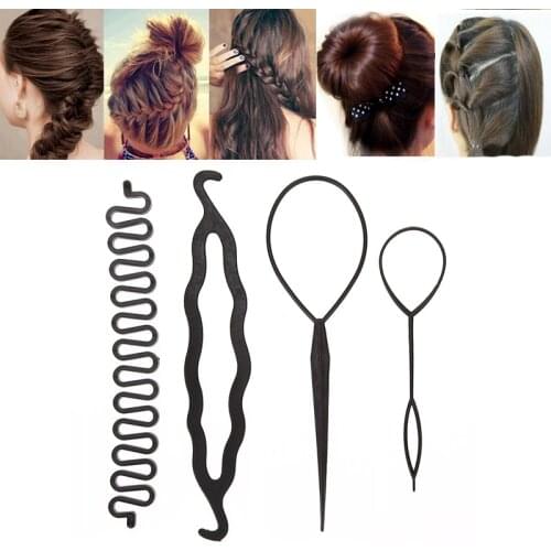 4pcs/Set Women Girls Magic Hair Twist Hair Styling Tools Hair Braider Hair Pin Bun Roller Maker Dount Twist Hair Accessories