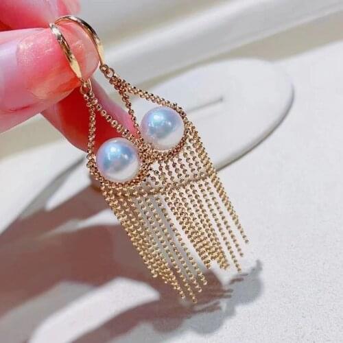7-8mm Natural Freshwater Dangle Tassel Earrings For Women Jewelry Vintage Design Pearl Earrings Gifts